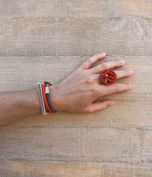 Aventurine, bijoux de créateurs, bijoux originaux, bijoux fantaisie, bracelet coco orange et gris de Christina Bramait